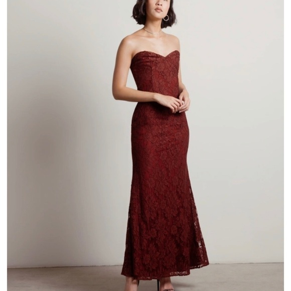Tobi Adelyn Wine Strapless Lace Maxi Dress - Picture 6 of 8